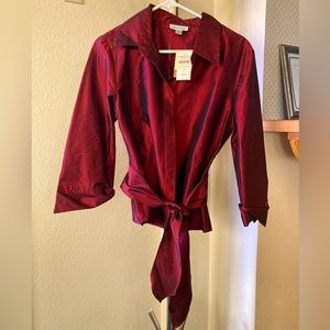 GORGEOUS Coldwater Creek taffeta button up tie front blouse
